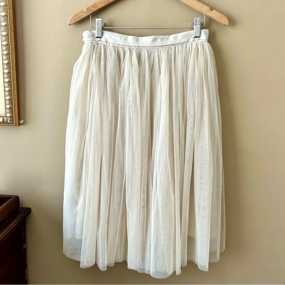 Needle & Thread Layered Tulle Midi Skirt in Ivory Cream Beige Size 6
